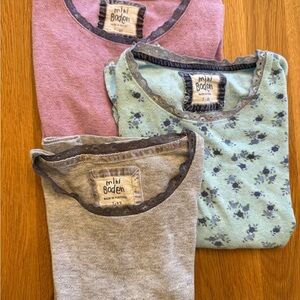 Three Mini Boden pointelle Floral and Solid Long Sleeve Tops